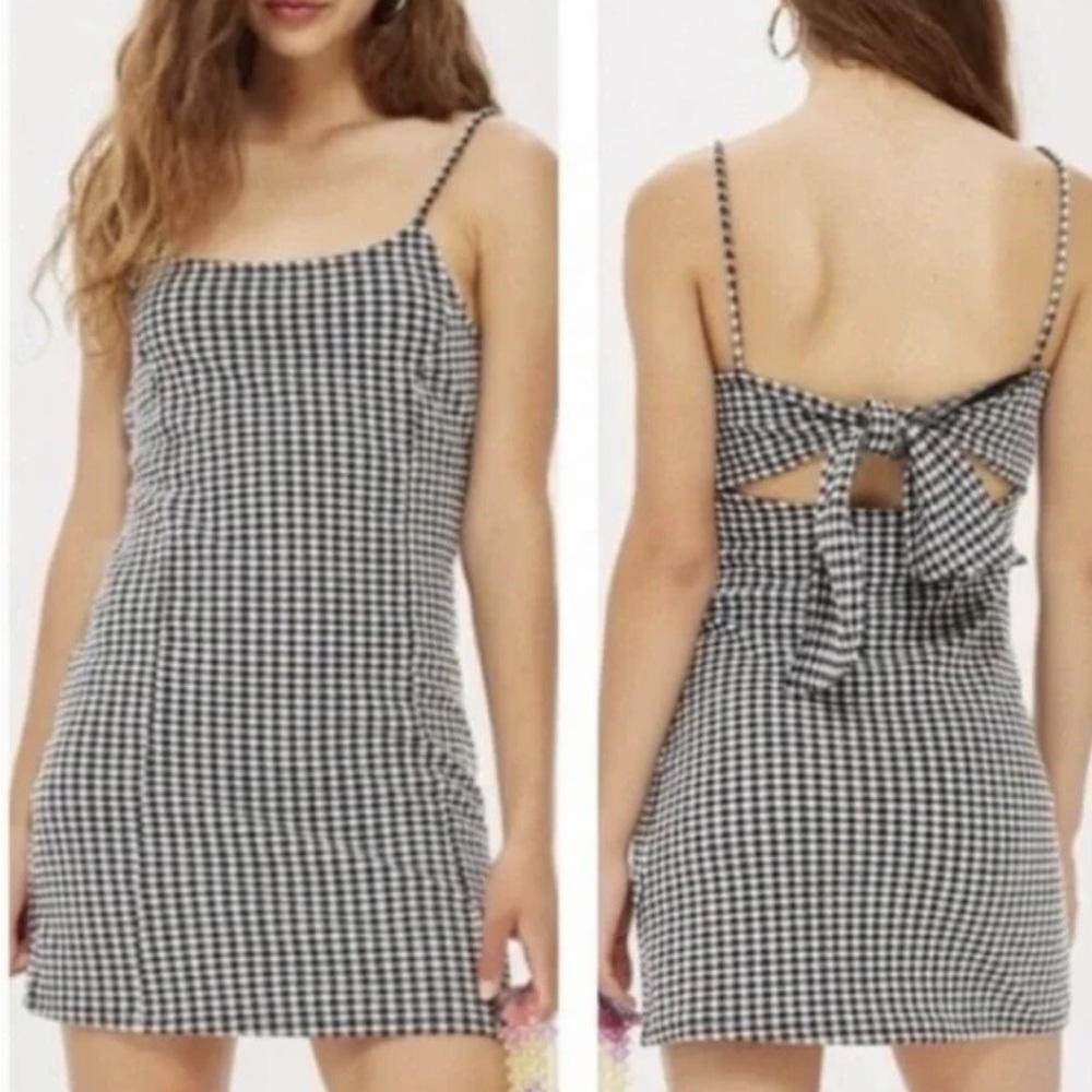 Topshop Black & White Gingham Tie Back Mini Dress Size US‎ 6